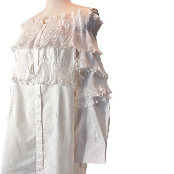 # A035  Nancy Romantic chic White Off Shoulder Layered Ruffle Dress  NEW  M - Picture 3 of 10